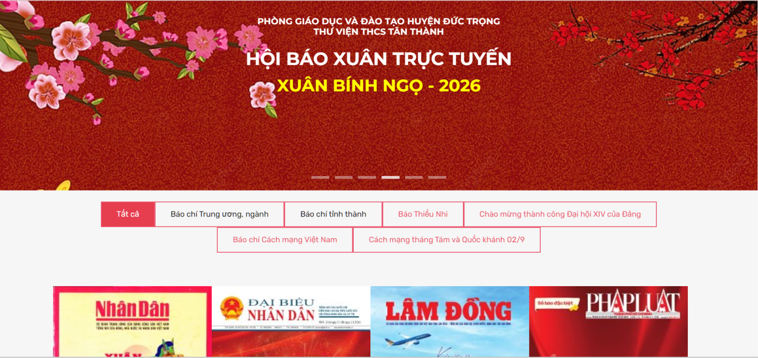TRƯỜNG THCS TÂN THÀNH TỔ CHỨC TRIỂN LÃM BÁO XUÂN TRỰC TUYẾN TRÊN WEBSITE THƯ VIỆN NHÀ TRƯỜNG